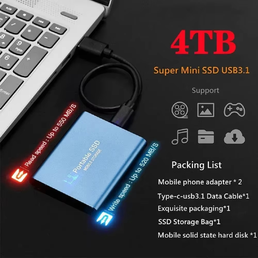Genuine Portable SSD 1TB High Speed External Hard Drive 2TB/4TB USB 3.2 Hard Disk 16TB Mass Solid