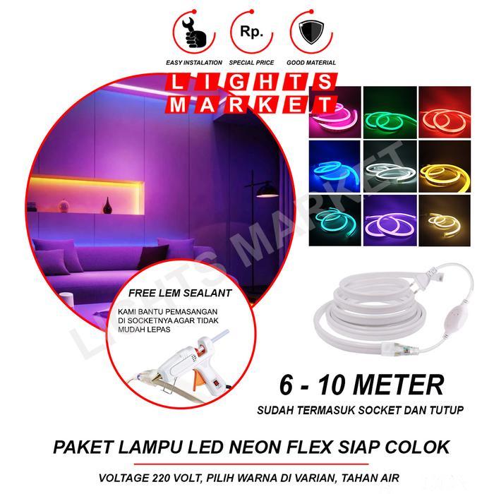 PAKET NEON FLEX SELANG LAMPU LED STRIP HIAS FLEKSIBEL 6 - 10 METER
