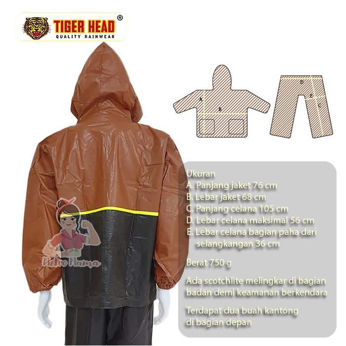 JAS HUJAN TIGER HEAD 68208 68282 ORIGINAL ADA KANTONG JAKET CELANA