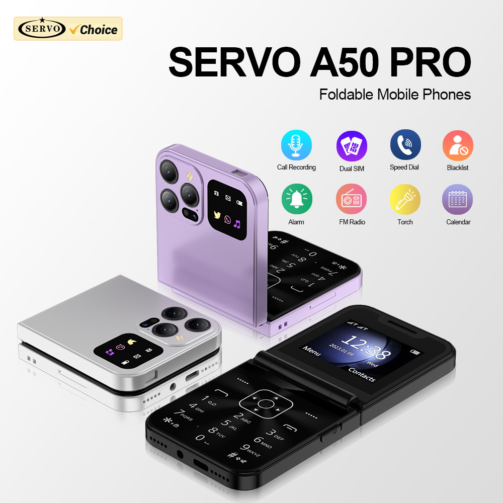 SERVO A50 PRO Flip Mobile Phone 2G GSM 2.4" Display Auto Call Recorder Speed Dial 2 SIMs Foldable