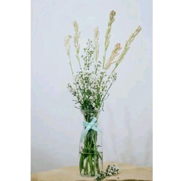 Vas Bunga Kaca Bening Tinggi Besar Minimalis Aesthetic / Vas Kaca Tabung Bunga mawar Sedap Malam