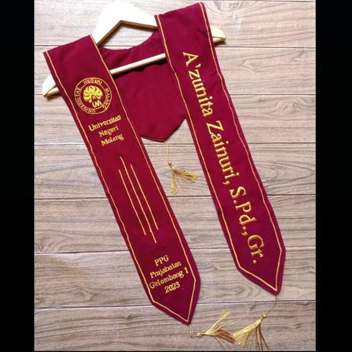 Selempang Wisuda PPG / Prajabatan Bludru Bordir Custom Biru Coklat