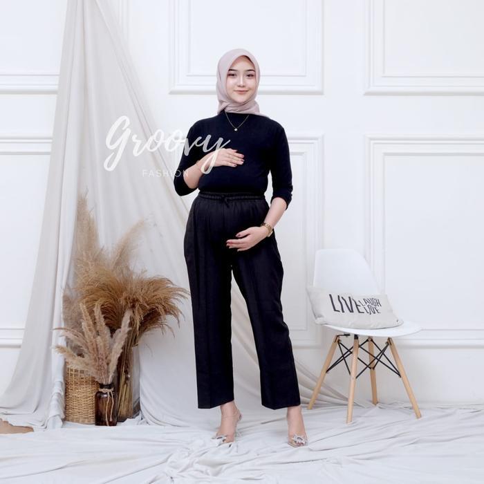 CELANA IBU HAMIL MAX BB 55 PINGGANG KARET TALI - GROOVY PREGNANT PANTS KEHAMILAN WANITA BUMIL