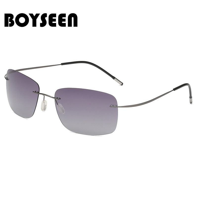 BOYSEEN Men's Rimless Titanium Alloy Polarized Sunglasses Sport Driving Sunglasses Travel Eyewear