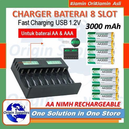 BATERAI BTY ORIGINAL BATTERY CAS CHARGER AA 3000 Mah + CHARGER 8 SLOT