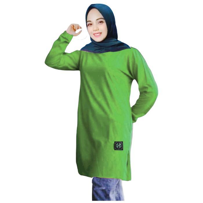 Atasan kaus jumbo 3xl 4xl 5xl semi tunik polos katun 20s muslimah Santai Panjang Top Combed Kaos
