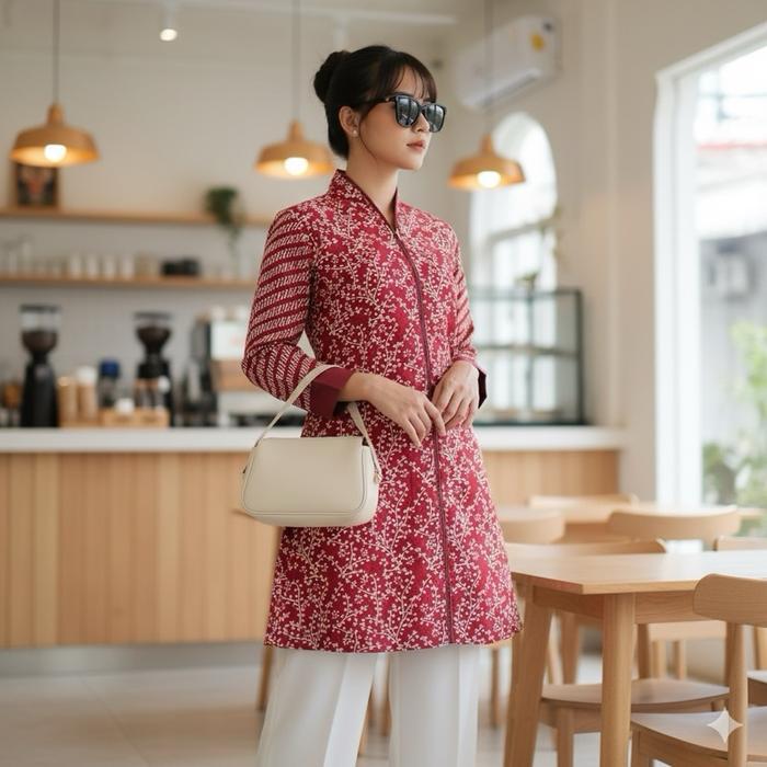 Shanaya Batik Tunik Aldena Garutan Dress Cap Baju atasan Wanita modern kombinasi cantik busui