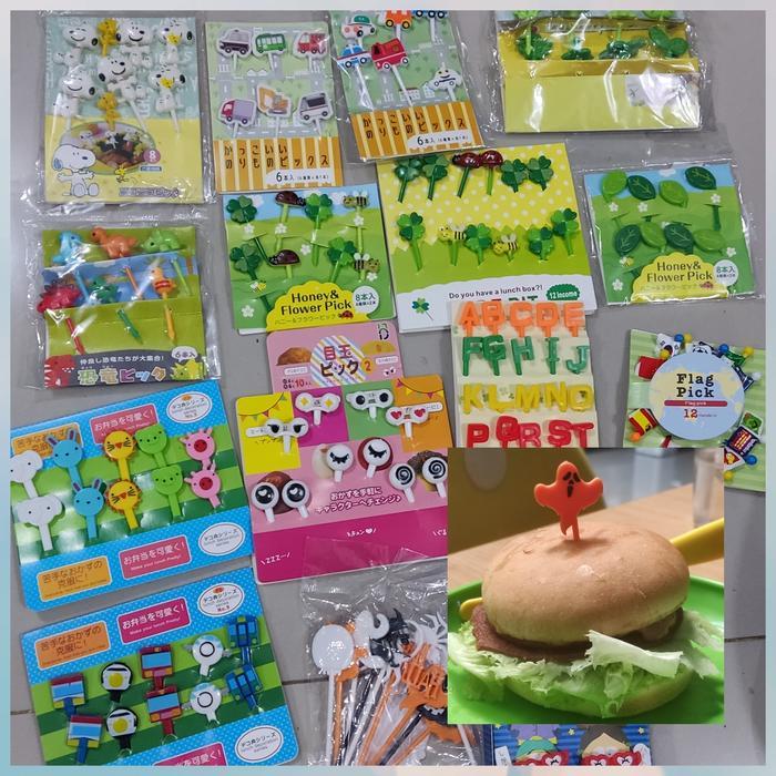 Tusuk Garpu Bento Bekal Karakter Kacamata Daun Bendera Mata Dino Anak