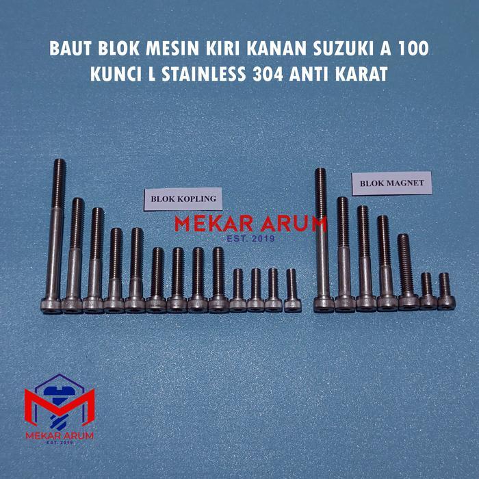 BAUT SET MESIN SUZUKI A100 KUNCI L STAINLESS ASLI TAHAN KARAT