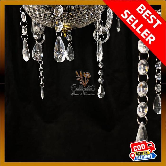 Lampu Chandelier Lilin Gantung Kristal Akrilik X6 SUDAH TERMASUK LAMPU LILIN - Ruang Tamu Hias Lilin