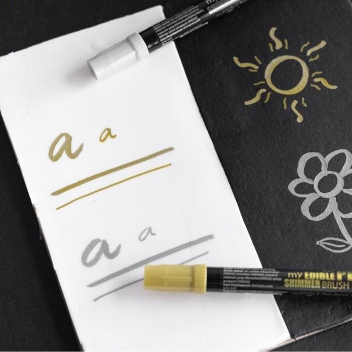 Silver Metallic Shimmer Brush Pen My Flavor Edible Pen Marker Dual Tips Halal