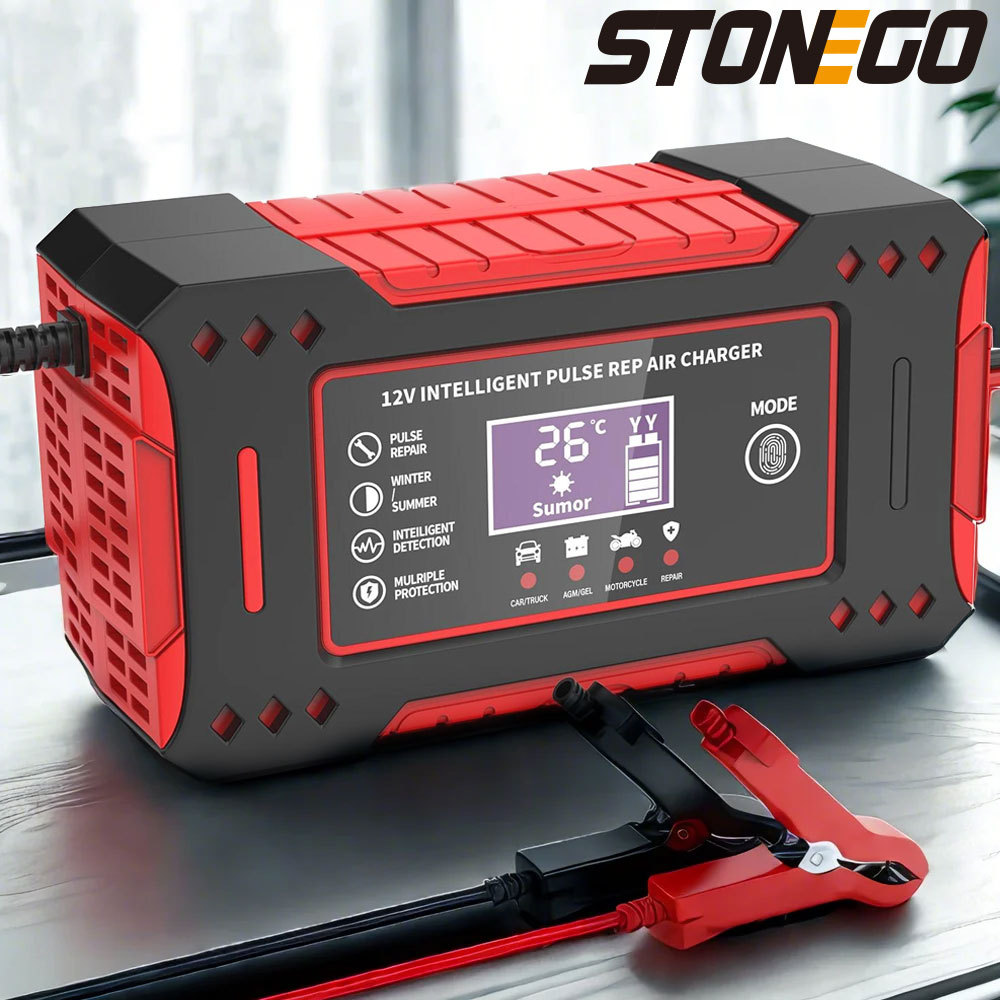 12V 6A Intelligent Car Battery Charger - Motorcycle Battery Charging Unit for 12V 2AH-100AH Batterie