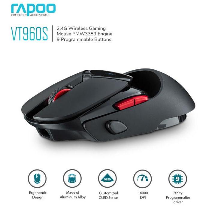 RAPOO VT960S WIRED WIRELESS GAMING MOUSE OLED PMW3389