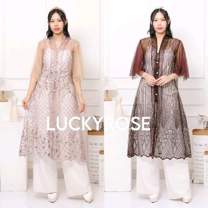 Savera Outer Brukat Cardigan Brokat Lengan Pendek Ruffle Atasan Outher Brukat Outer Brokat Kondangan