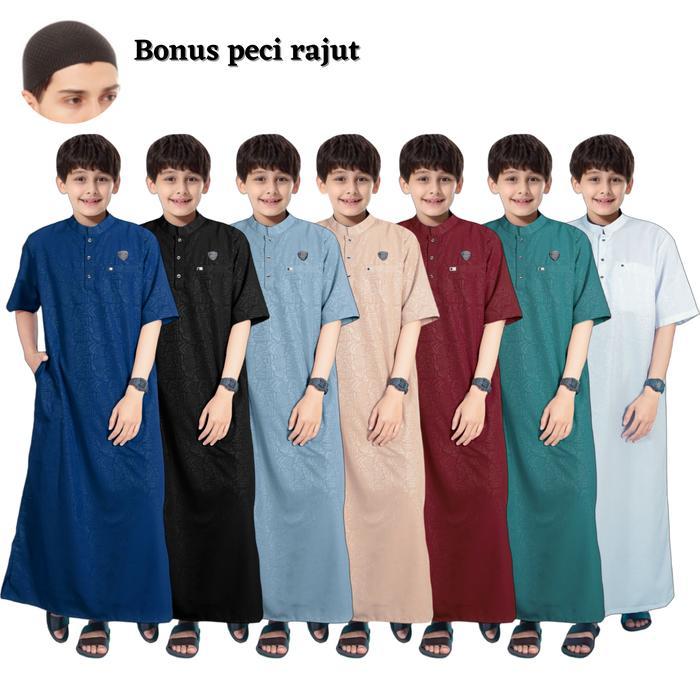 KOKO AZMI LENGAN PENDEK MOTIF TERBARU / GAMIS EMBOS ANAK/JUBAH MUSLIM KIDS BAJU KAIN COWOK KATUN