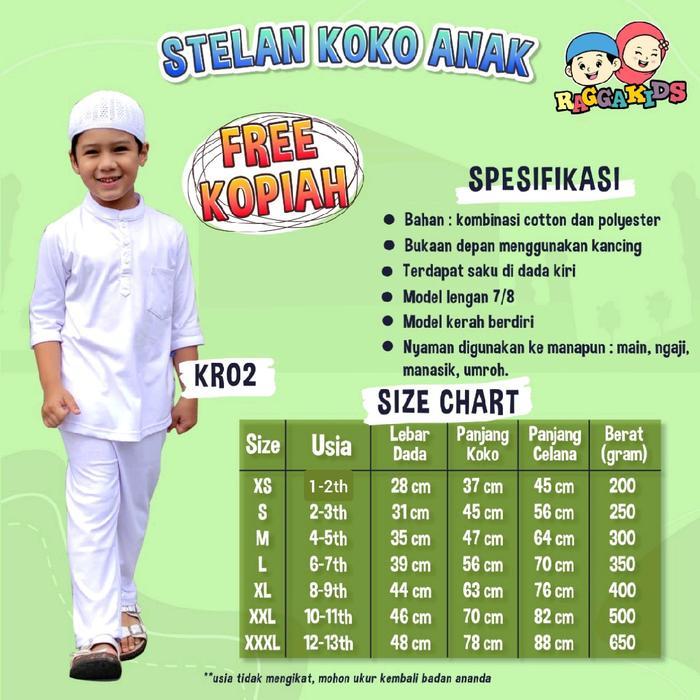 KOKO ANAK PUTIH SET CELANA RAGGAKIDS BAJU KOKO KURTA ANAK SET CELANA RAGGAKIDS