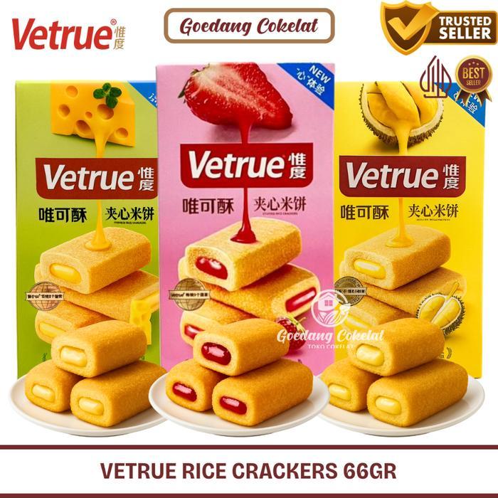 Promo Vetrue Rice Crackers Taiwan 66g - Biskuit Beras Import Isi Krim Durian Musang King Keju