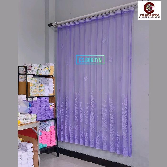 "New" Vitrase Gorden Bunga Tulip Ungu Biru Tirai Vitrage Vitrace Selambu tile jendela minimalis