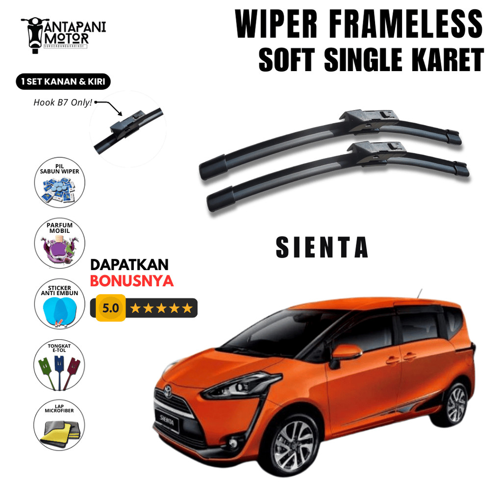 Wiper Toyota Sienta Frameless Kaca Depan Mobil Free 5 Bonus