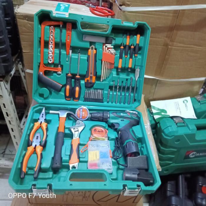 mesin bor cordles bor batrei + tool kit satu set