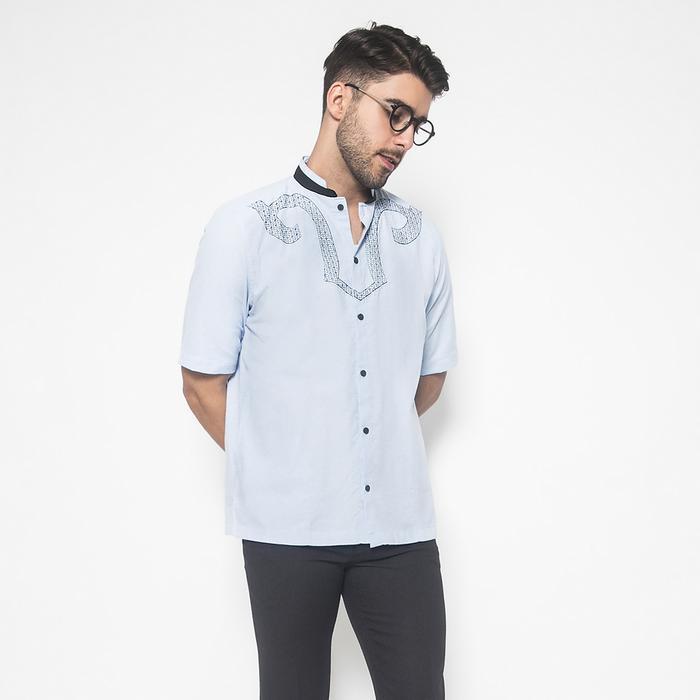 LGS - Baju Koko - Regular Fit - Lengan Pendek - Motif - Kerah Shanghai - Baju Muslim Pria Dewasa