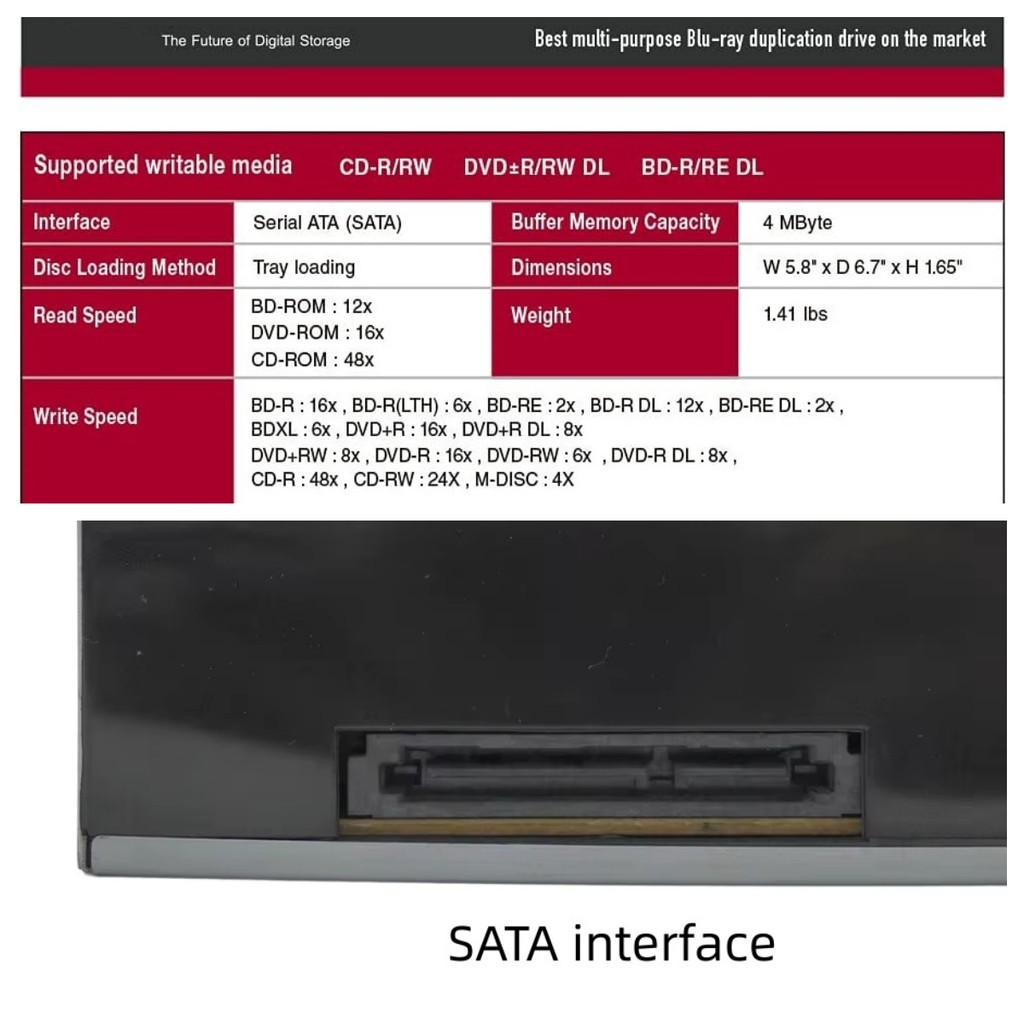LJIAL Internal Blu-ray Burner Drive, 12X BD 16X DVD 48X CD Writer, SATA BD-RE for Windows 7/8/10/11