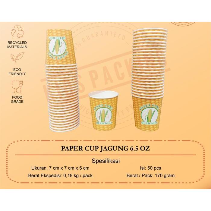 50PC 6,5oz Gelas kertas PAPER CUP gambar jagung susu keju JASUKE pop sweet corn popcorn