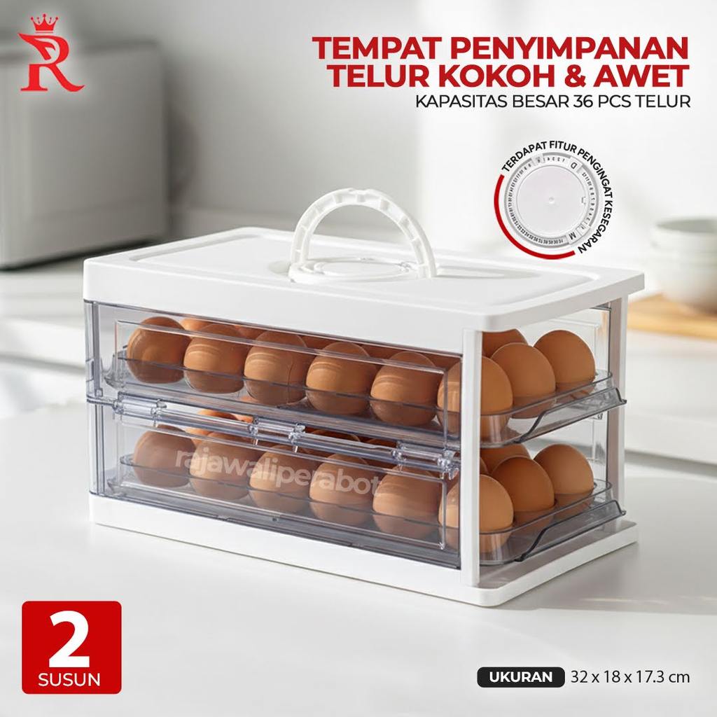 Tempat Telur Model Laci 2 Susun Rak Telur 36 Slot Organizer Kulkas