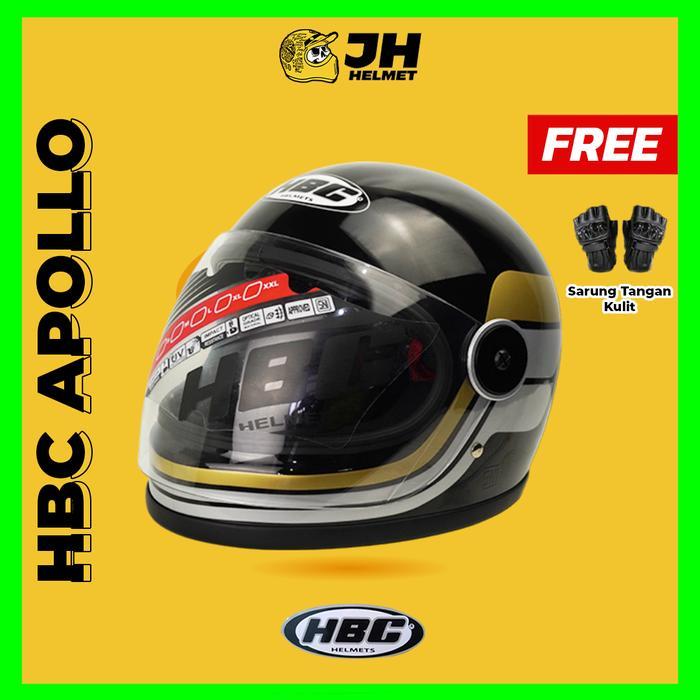 Helm Cakil Hbc Apollo 23 Black Glossy Gold Helm Retro Full Face