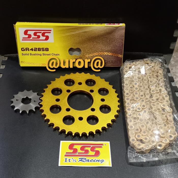 Gear Set Sss 428 Gold Satria Fu 150 Series & Rantai Sss 428 Sb Gold