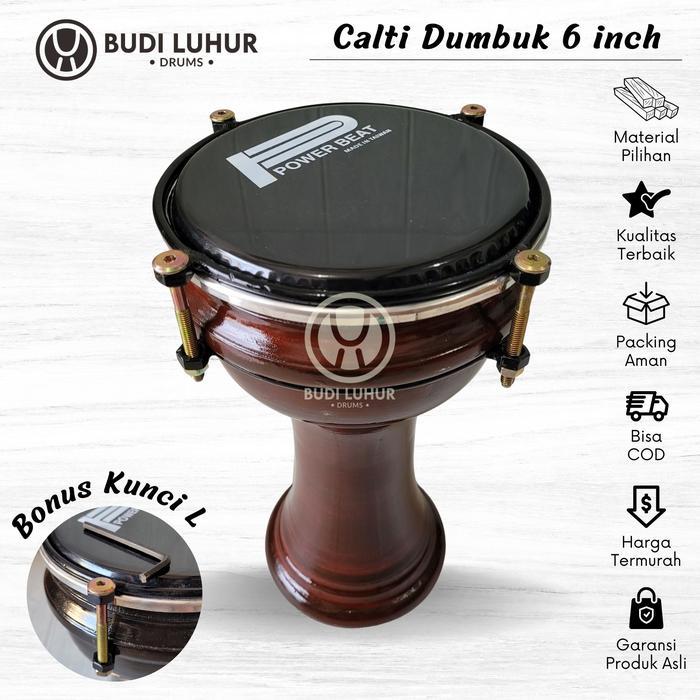 Calti Darbuka Dumbuk Anak Warna Coklat Ukuran 6 inch Termurah Kualitas Terbaik Lengkap Tas Kayu Asli