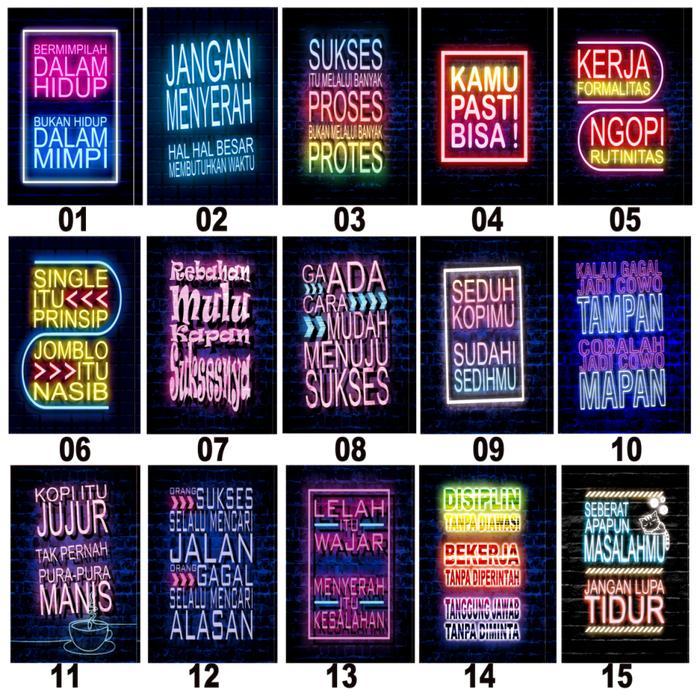 Hiasan dinding motivasi indonesia dekorasi kamar qoute quotes aesthetic estetik poster poster neon