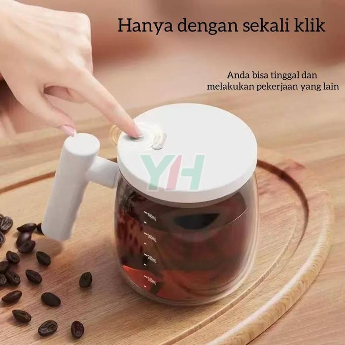 cangkir pengaduk otomatis 400ml mug kopi cantik aestethic gelas kaca viral pengaduk kopi susu matcha