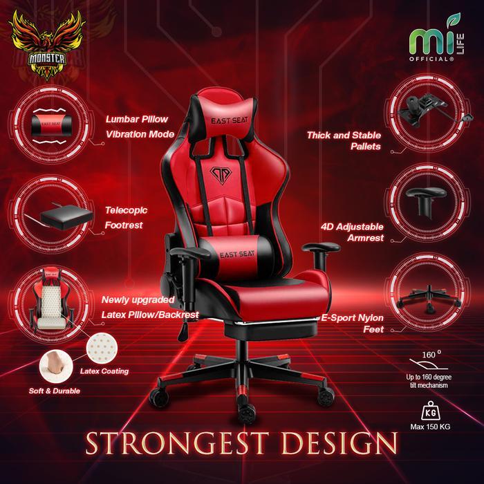 MILIFE EAST SEAT LATEX GAMING CHAIR KURSI GAMING MASSAGE FOOTREST RED