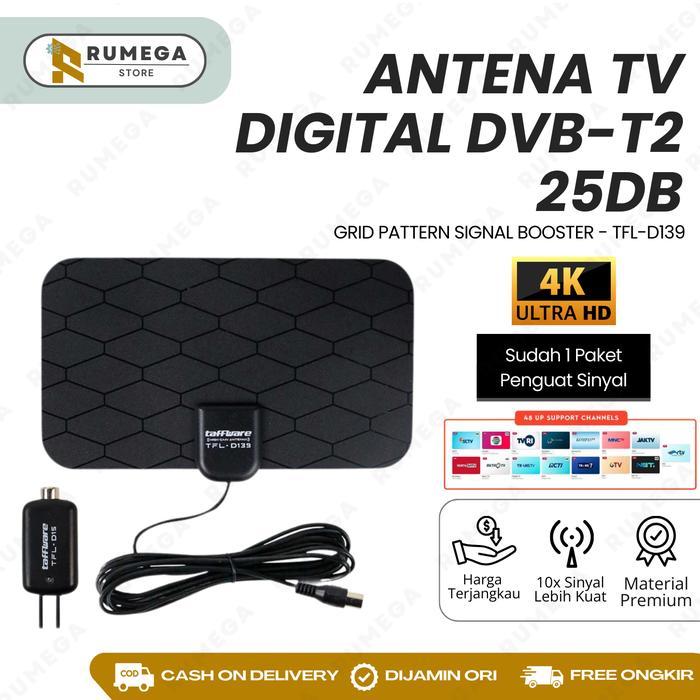 SALE TAFFWARE Antena TV Digital + Booster Penguat Sinyal Set Top Box STB Tabung TFL-D139 - Black