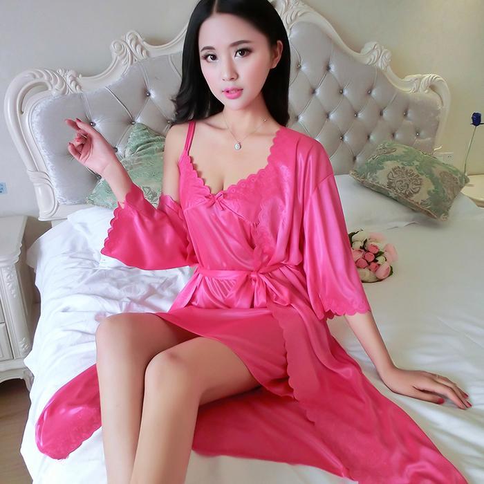 Jc3002 Baju Tidur Lingerie Wanita Import Korea Classy Sexy Kimono 2In1 Free Size Tricot Satin Adem