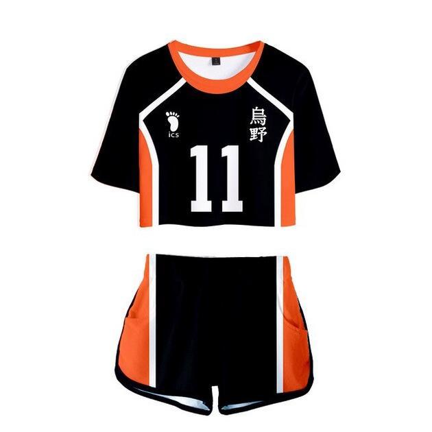 TERMURAH Jersey Crop Top Setelan Baju Costume Anime Haikyuu Karasuno Team Volly READY STOCK