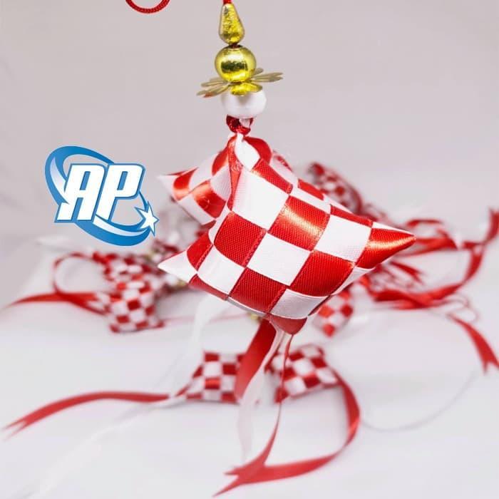 ketupat pita satin merah putih / hiasan hut ri aksesoris mobil