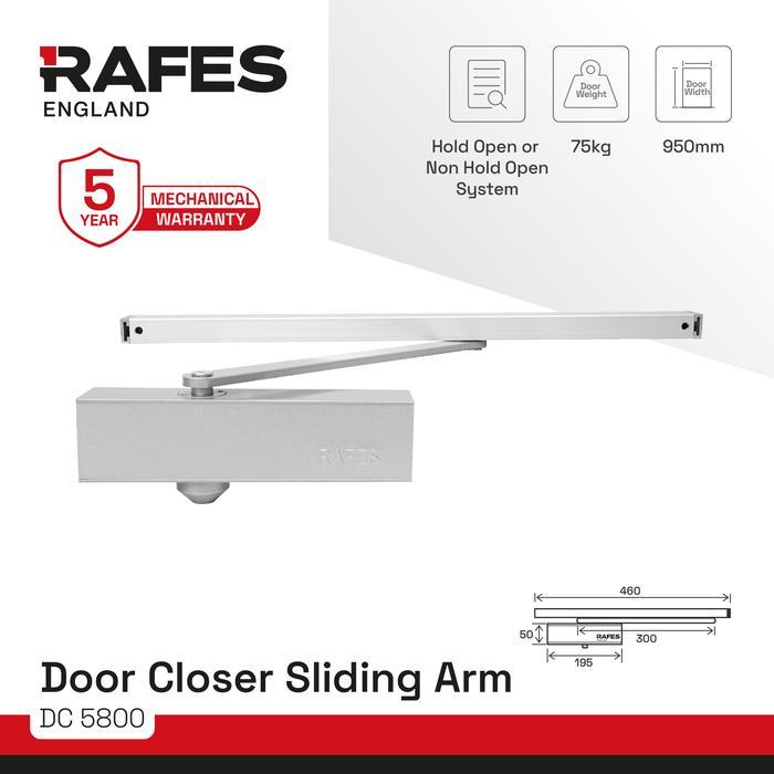 Rafes Door Closer Sliding Arm Dc 5800 - Penahan Pintu 950Mm, Kapasitas 75Kg, Hold Open Atau Non Hold