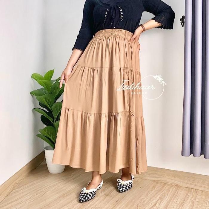 Rok Susun Panjang Rok Susun Wanita Katun Rayon Twill Terpercaya