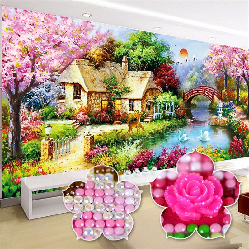 5D DIY Full Diamond Embroidery Cottage House Home Decor For Living Room Landscape Special Shaped