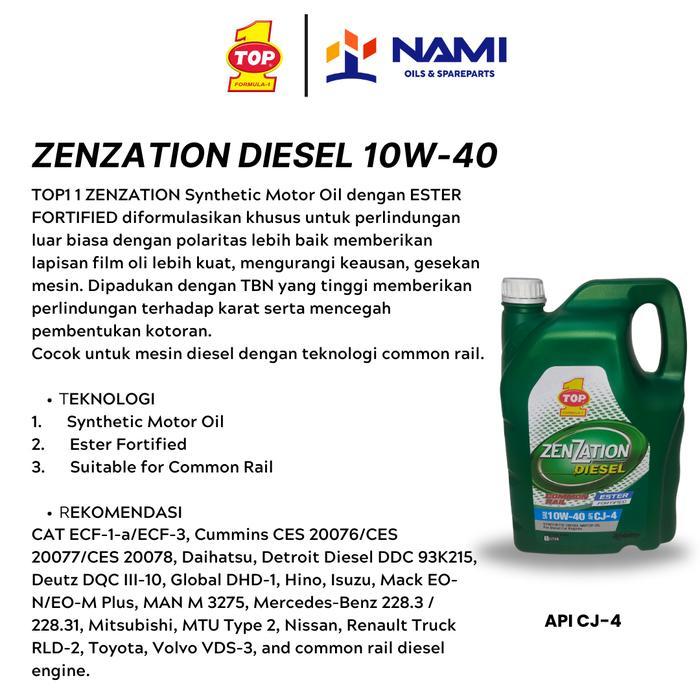 Terbaru *TOP 1 ZENZATION DIESEL 10W40 (5L)* Car oil / oli mobil diesel- Original