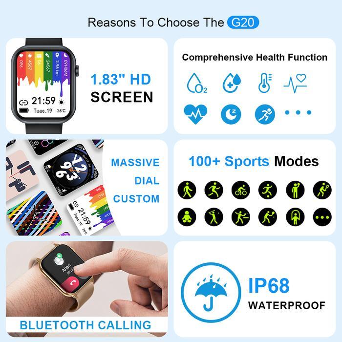 BIDEN SmartWatch 1.83 inch Bluetooth Call Jam Tangan Calculator Custom Wallpaper Smart Watch IP67