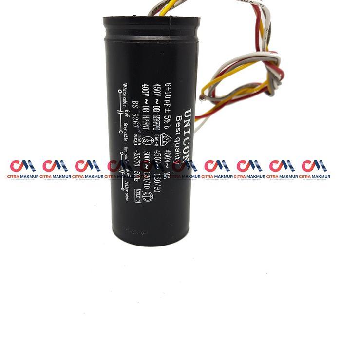 KAPASITOR MESIN CUCI 2 TABUNG 6 UF DAN 10 UF WASHING MACHINE CAPASITOR 4 KABEL 6+10 MIKRO
