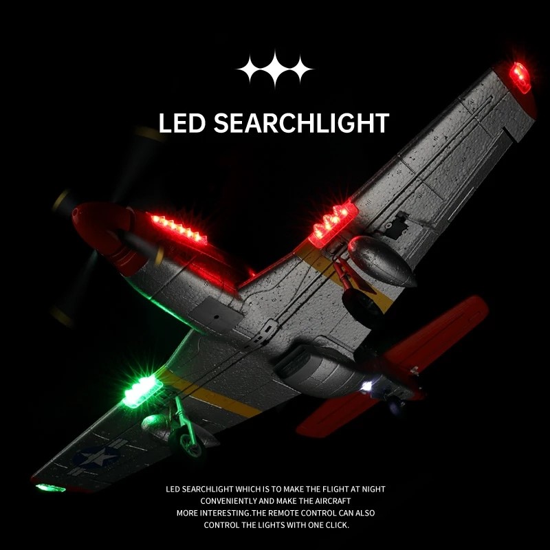 XK A280 RC Plane 2.4G 4CH 3D6G Mode Aircraft P51 Fighter Simulator with LED Searchlight RC Airplane