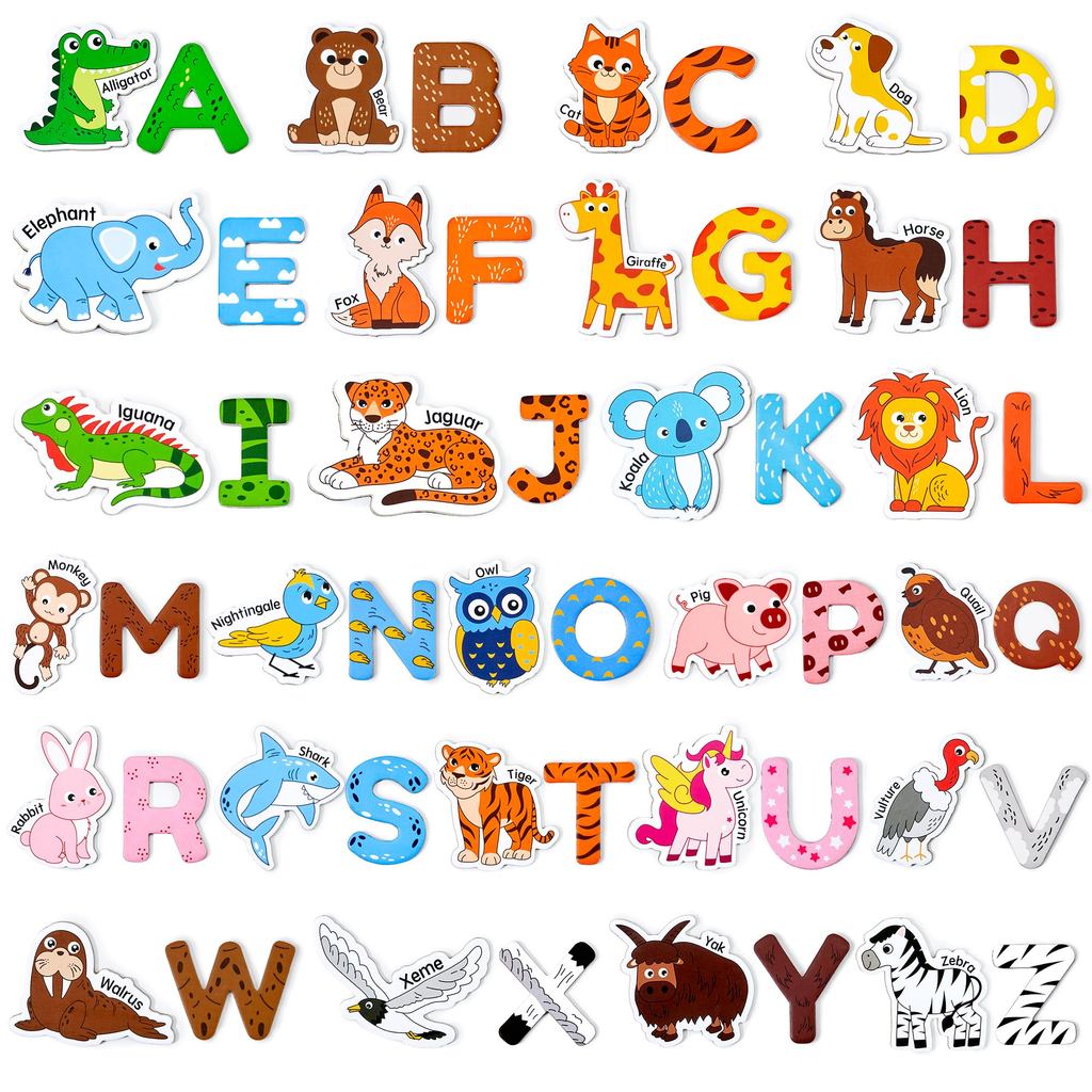 26 Cute A-Z Animals Fridge Magnets for Toddlers, Magnetic Animal Refrigerator Toys, Fun Educational