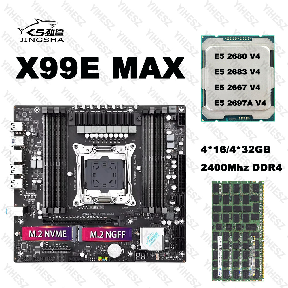 JINGSHA X99 MAX Motherboard Set With E5 V3/V4 CPU 64/128/256GB DDR4 RAM Support USB3.0 NVME/SATA M.2