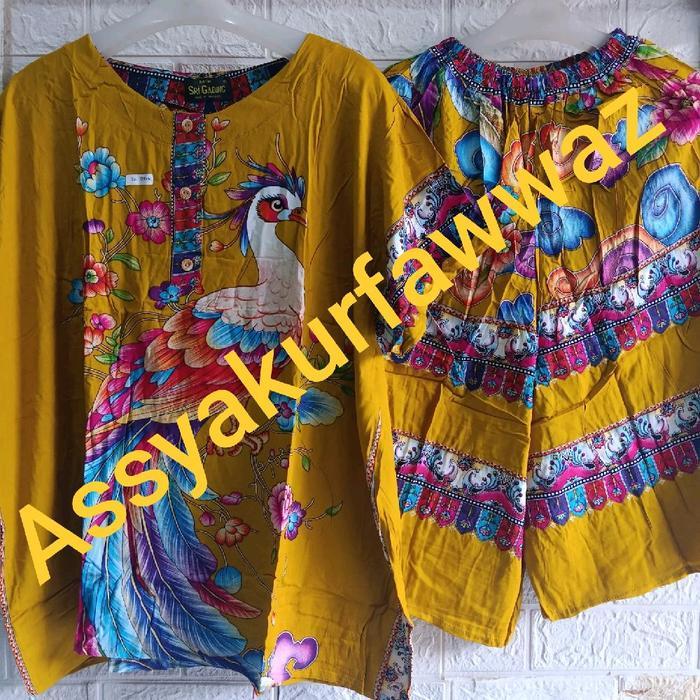 SETELAN CELANA KULOT BATIK SRIGADING MOTIF BURUNG PUTIH