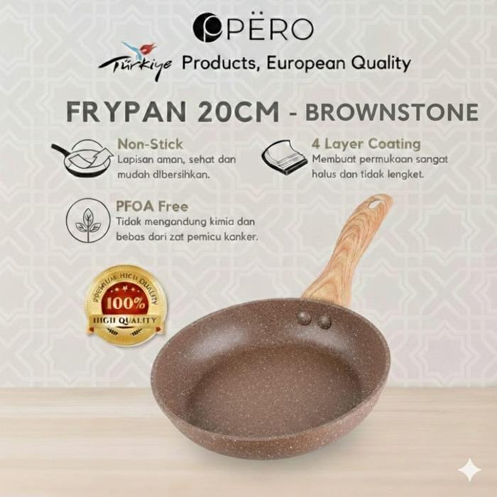 [IN HOUSE] Pero Frypan 20cm Nonstick Granite Wooden Handle/ Wajan Tanpa Minyak
