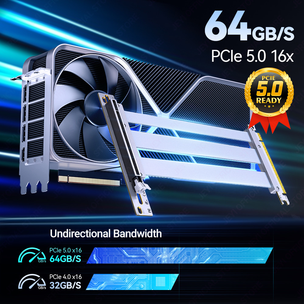 JEYI PCIe 5.0 X16 Riser Cable - 90 GPU Extension for RTX 5090/4090 & RX 7900 XTX, Mining Rig,